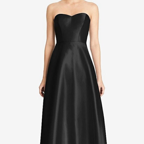 Alfred Sung 748...Strapless A-Line Satin Dress with Pockets....Black...Sz 2 - Picture 1 of 7